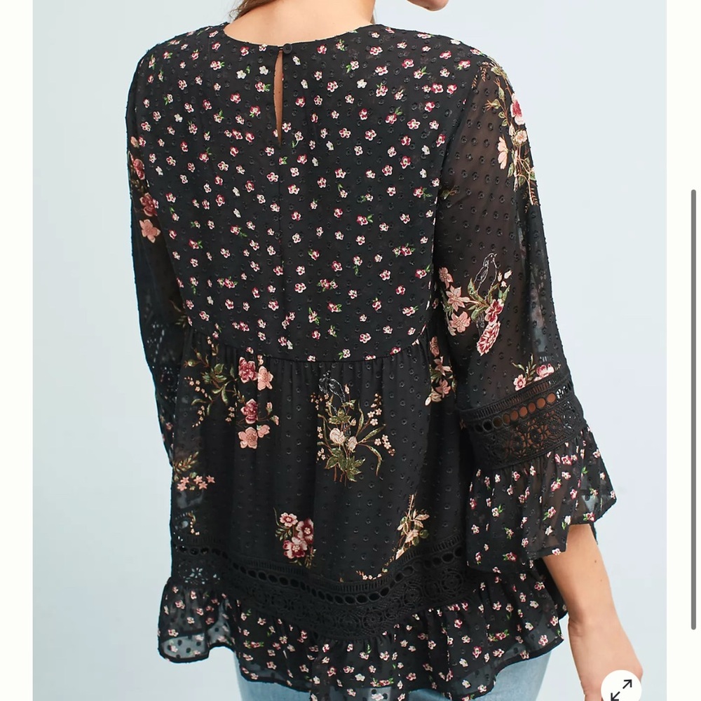 Anthropologie Mauve Steffy Bell-Sleeve Blouse in Black Size Small - Picture 4 of 10